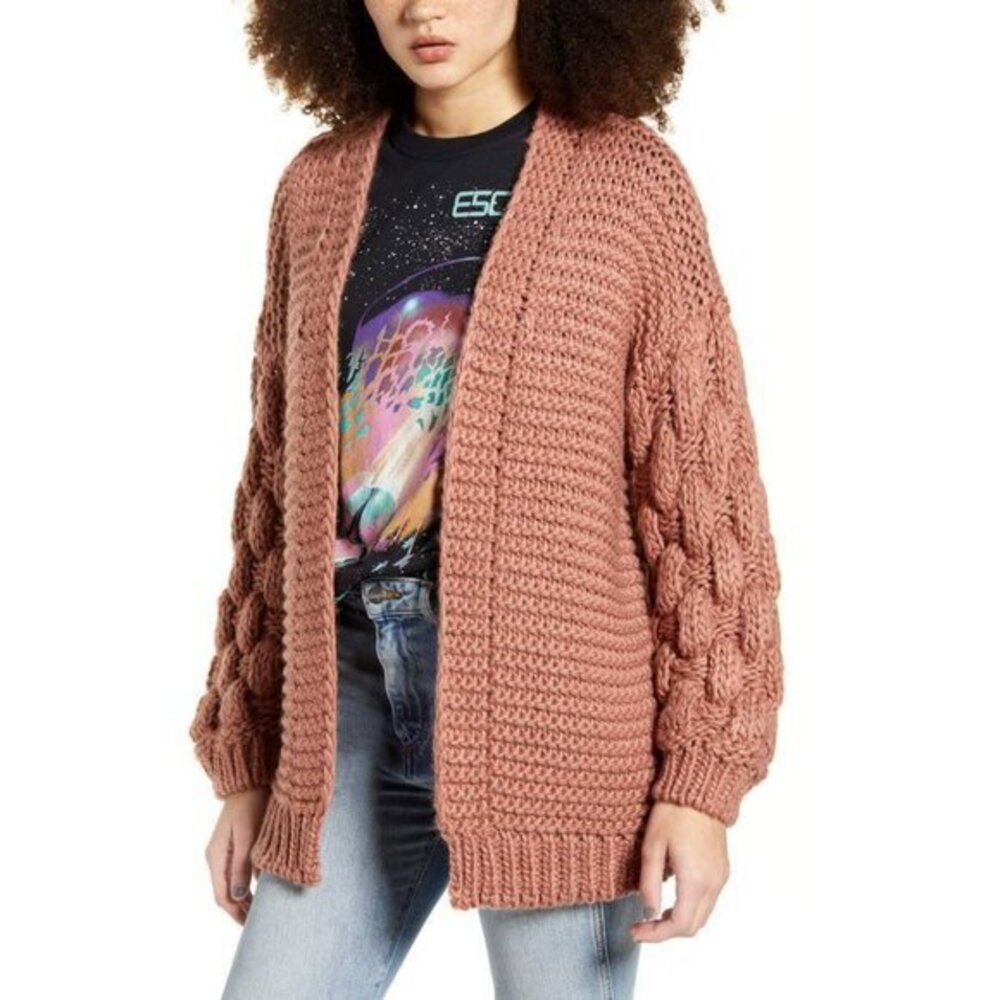 Dreamers By Debut Chunky Knit Open Front Sweater Cardigan SZ L NWT
